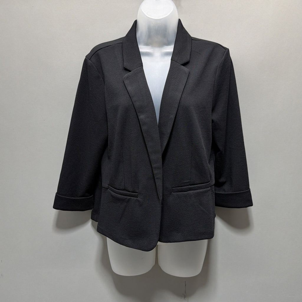 Maurices Black 3/4 Sleeve Open Blazer Womens L Stretch NWT