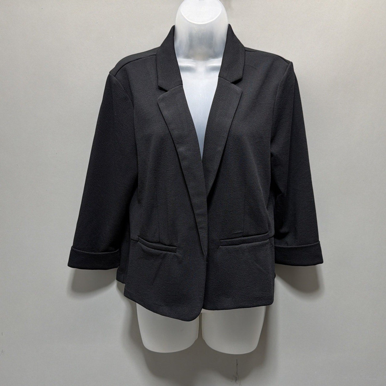 Maurices Black 3/4 Sleeve Open Blazer Womens L Stretch NWT