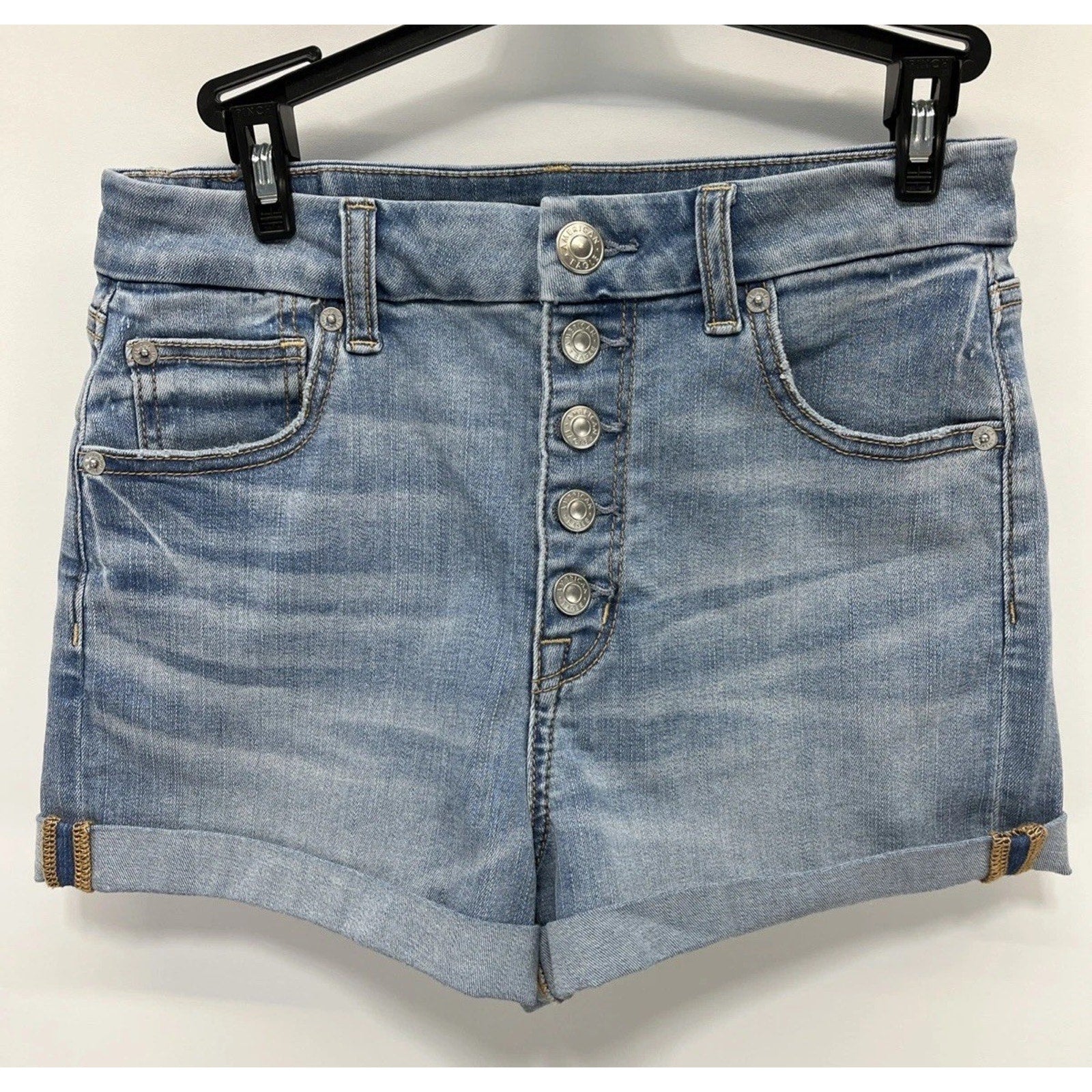 American Eagle Curvy High Rise Shortie Shorts Size 6 Medium Wash Cuffed Hem