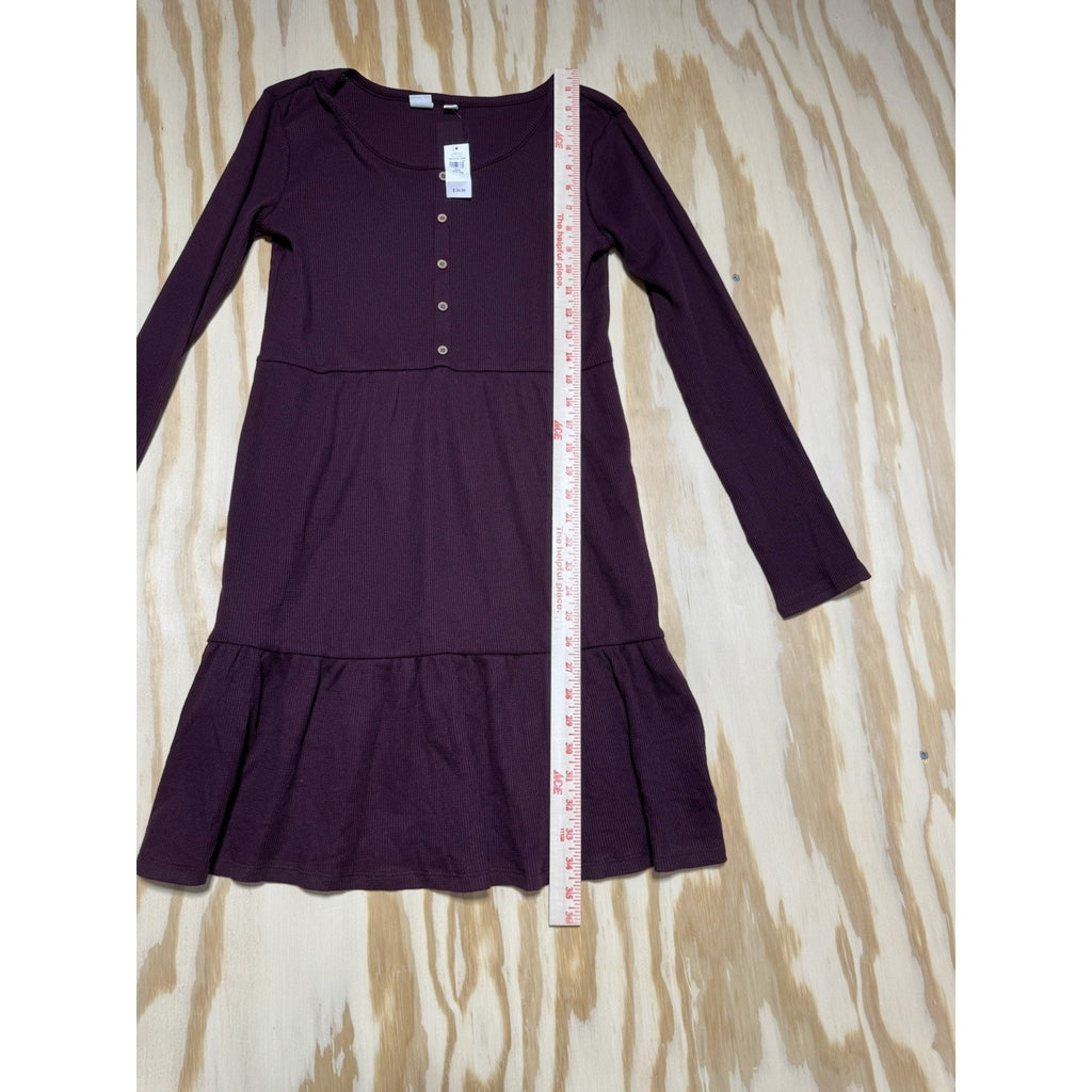 GAP Kids XXL 14-16 Waffle Knit Dress Purple Henley Tiered Long Sleeve NWT