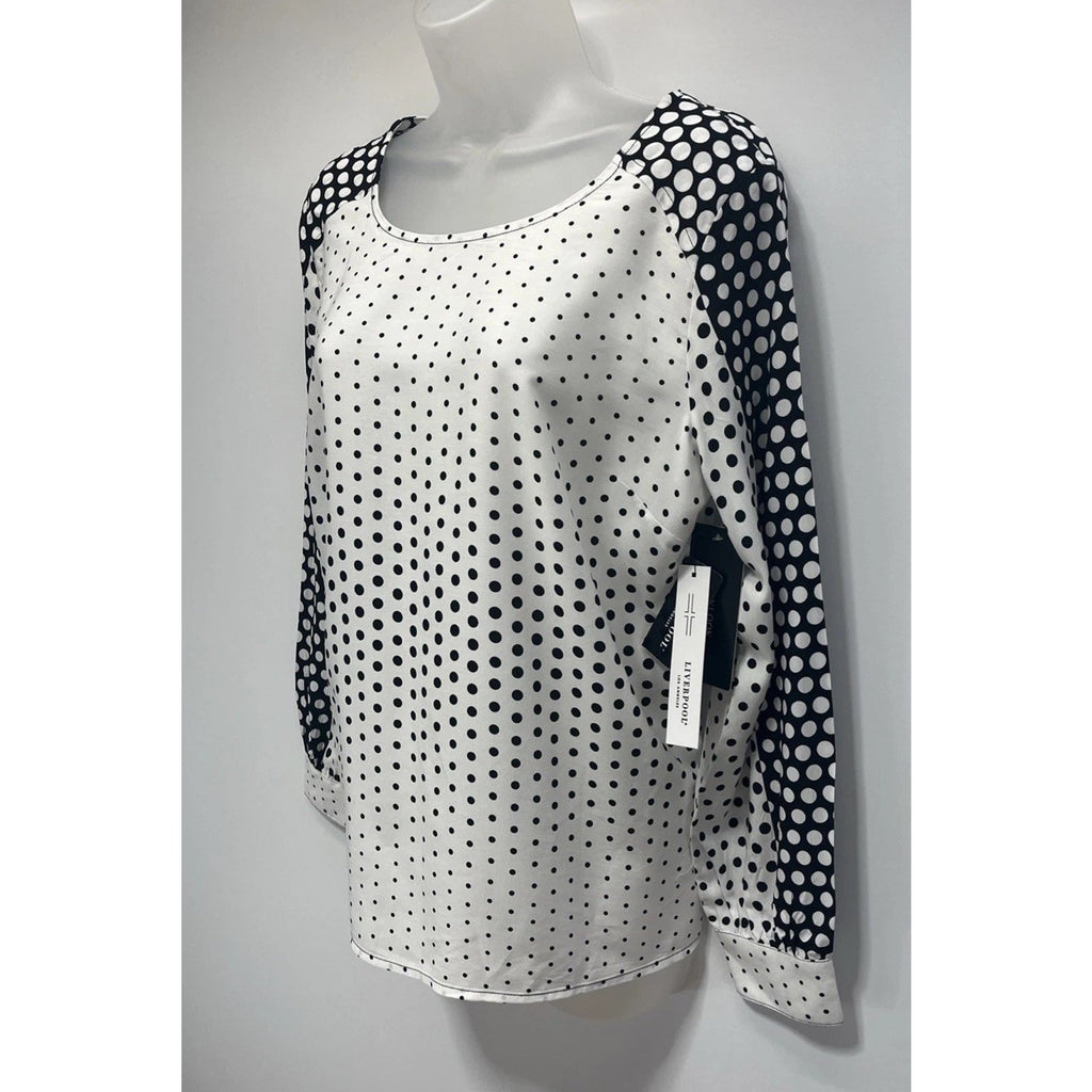 NWT Liverpool Los Angeles Women Black/ White Polka Dot Long Sleeve Blouse Size M