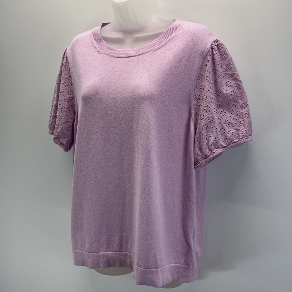 J Crew Purple Eyelet Ruffle Top Cotton Women’s XXL Smocked Sleeve Blouse