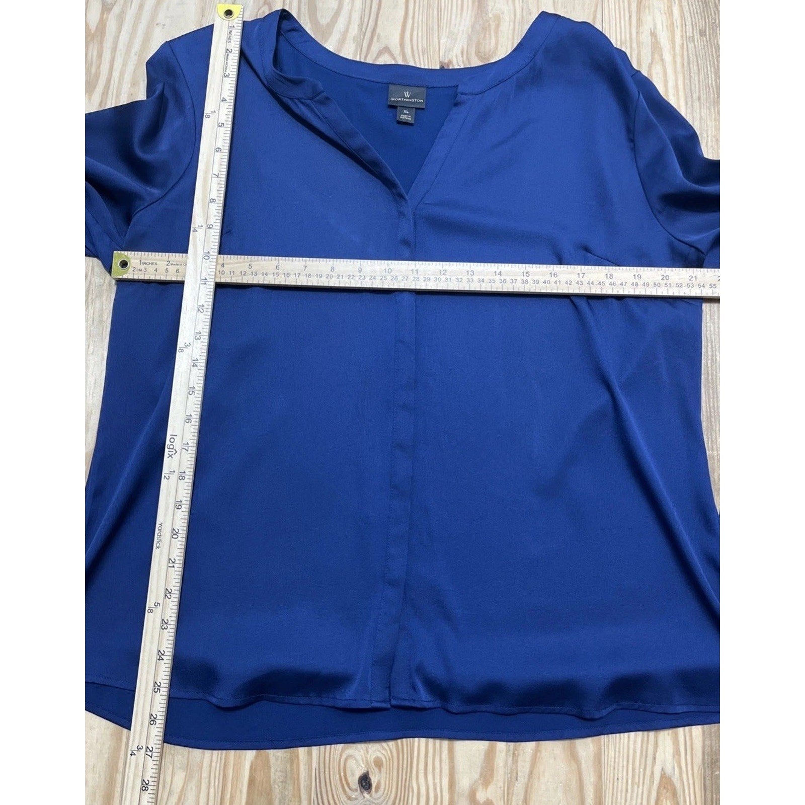 Women's Worthington Blouse Chiffon Pleated Long Sleeves Navy Size XL