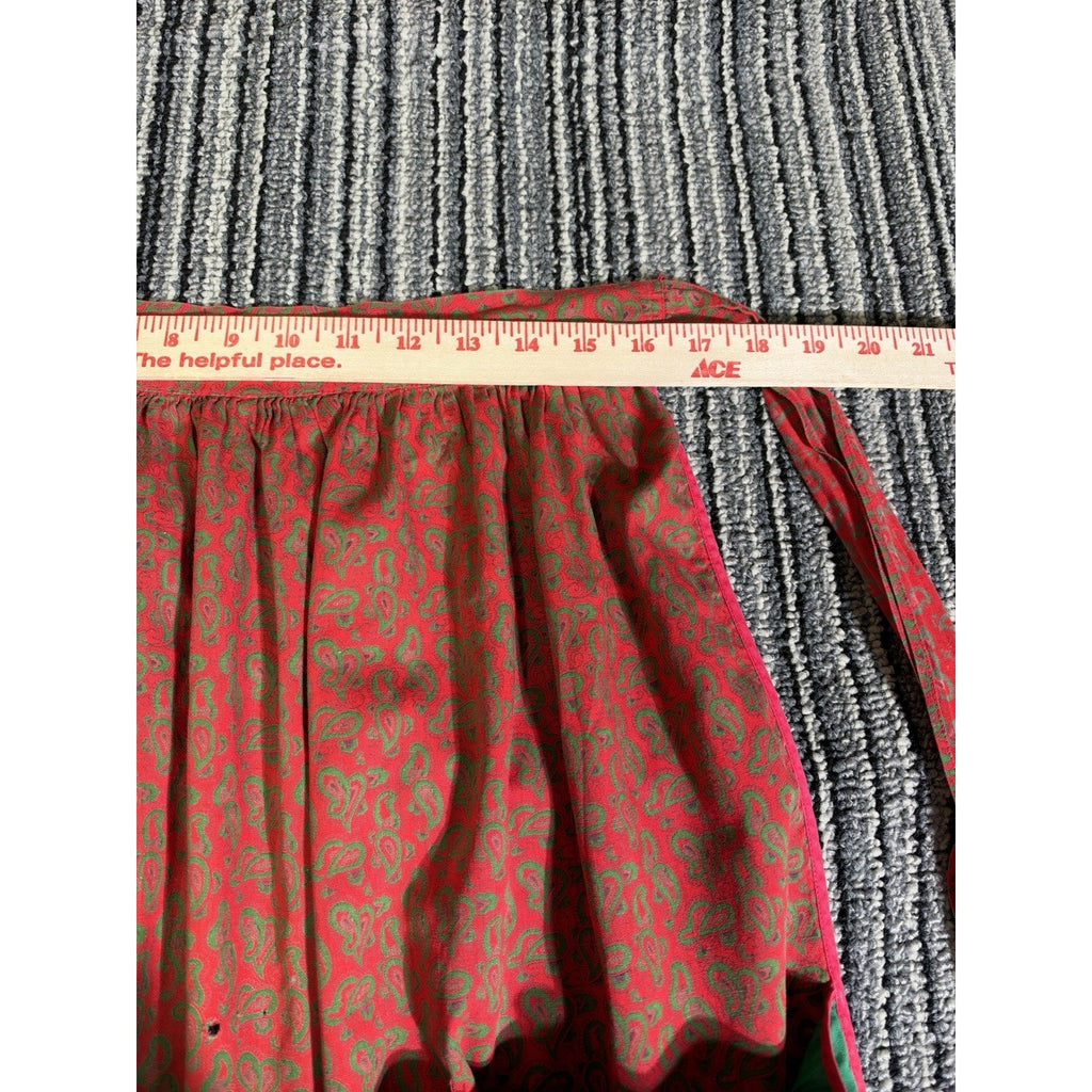 Red Green Paisley Half Apron Waist Tie Large Pockets Christmas Holiday Kitchen