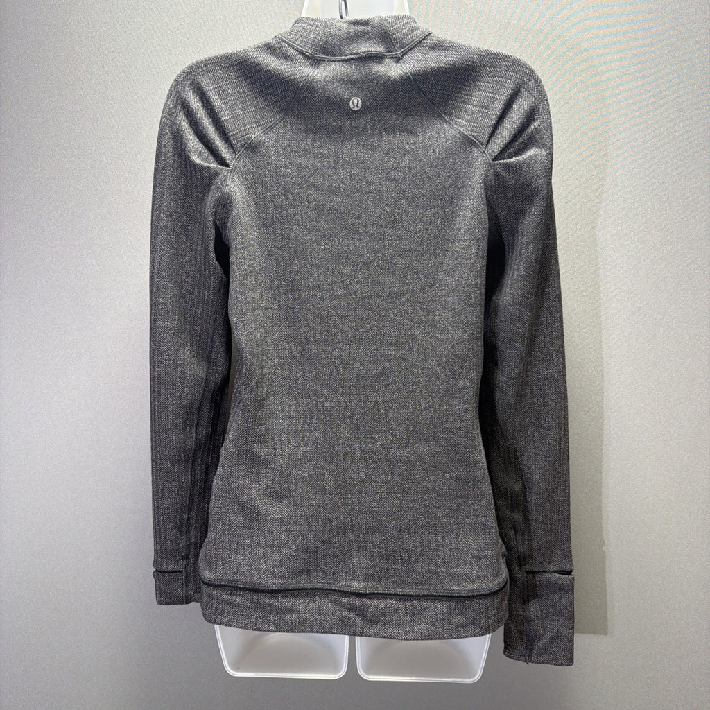 Lululemon Think Fast Long Sleeve Top Womens 8 Gray Herringbone Rulu Thumbholes