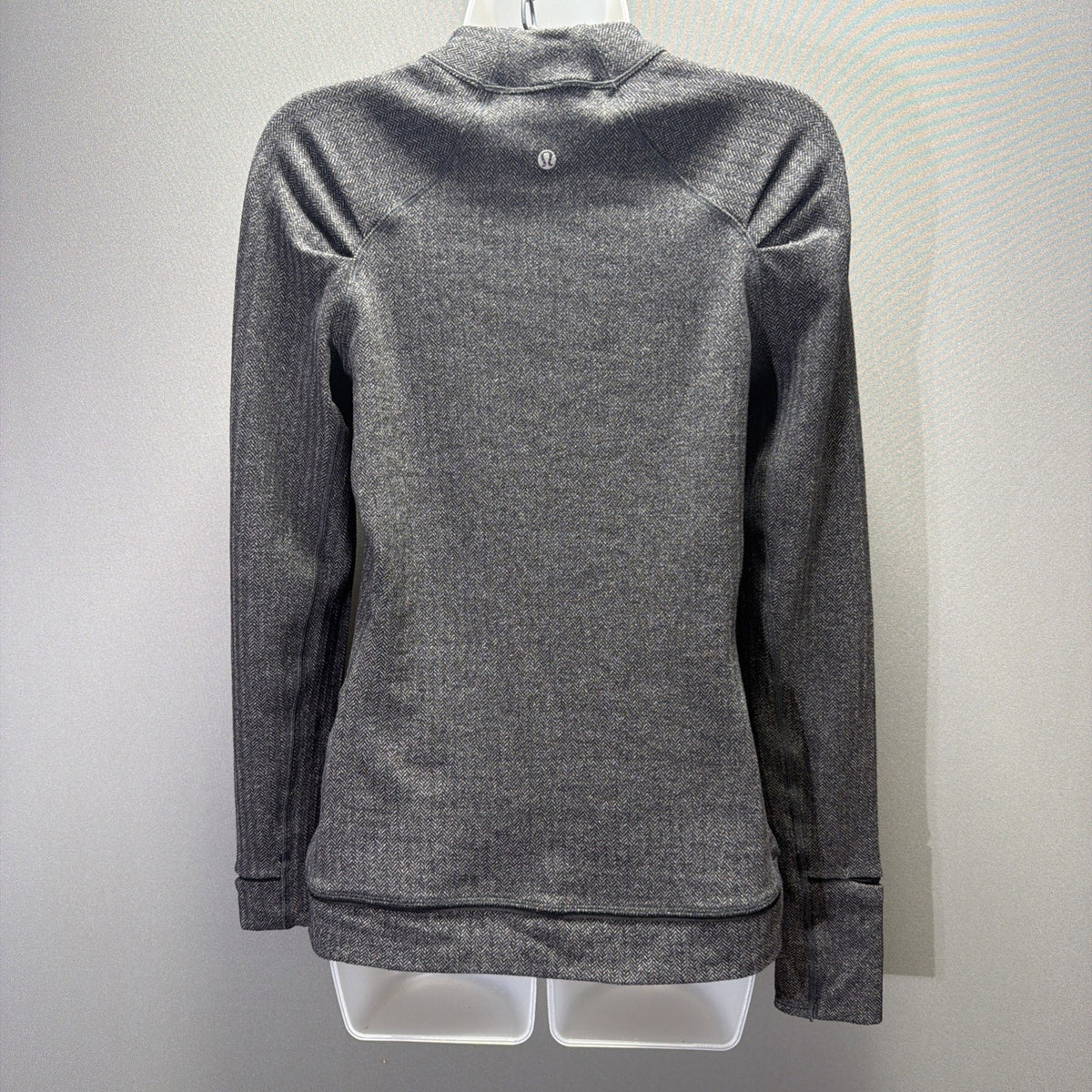 Lululemon Think Fast Long Sleeve Top Womens 8 Gray Herringbone Rulu Thumbholes