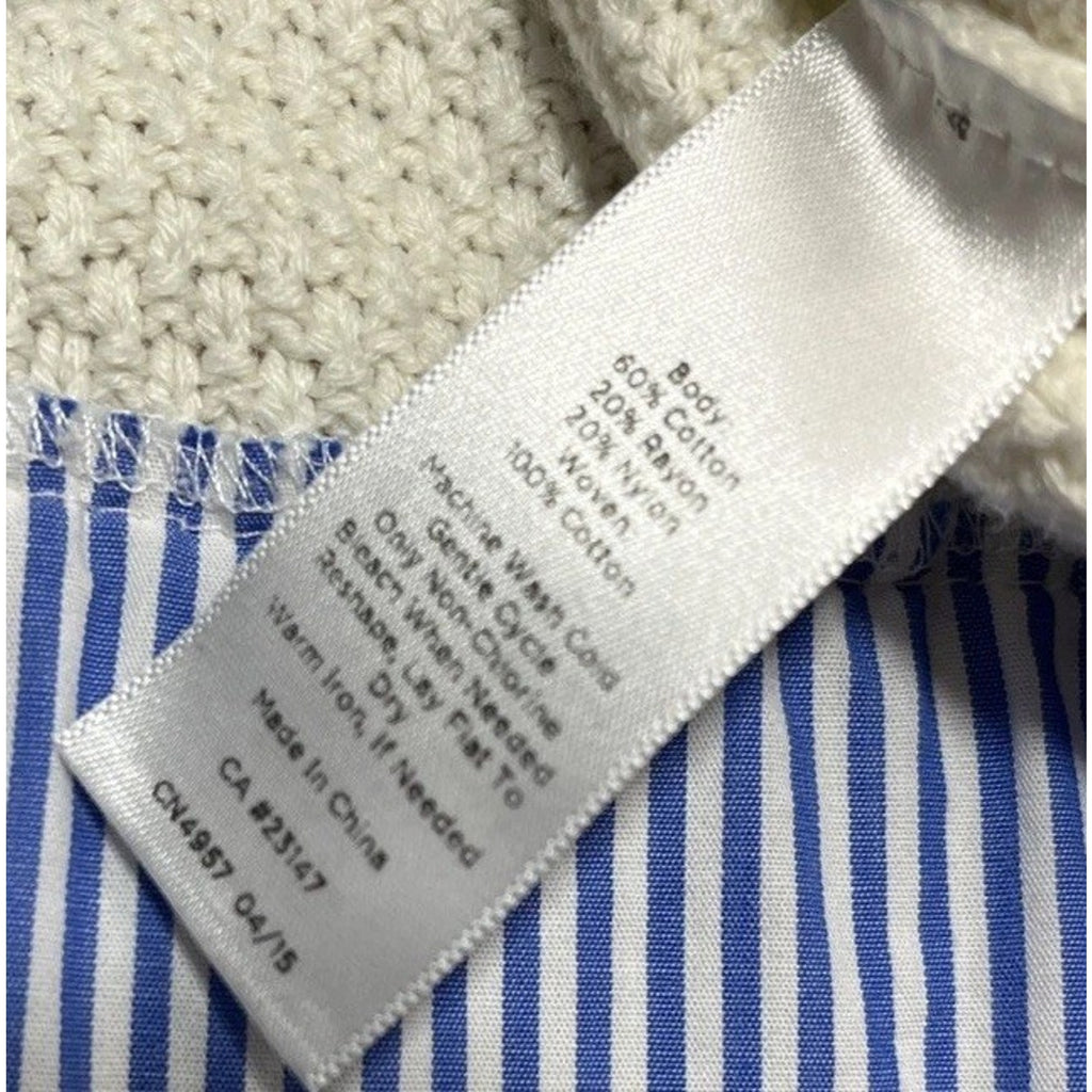 Talbots Sz L Layered Look Ivory Knit 2 in 1 Sweater with Blue Faux Shirt Tails