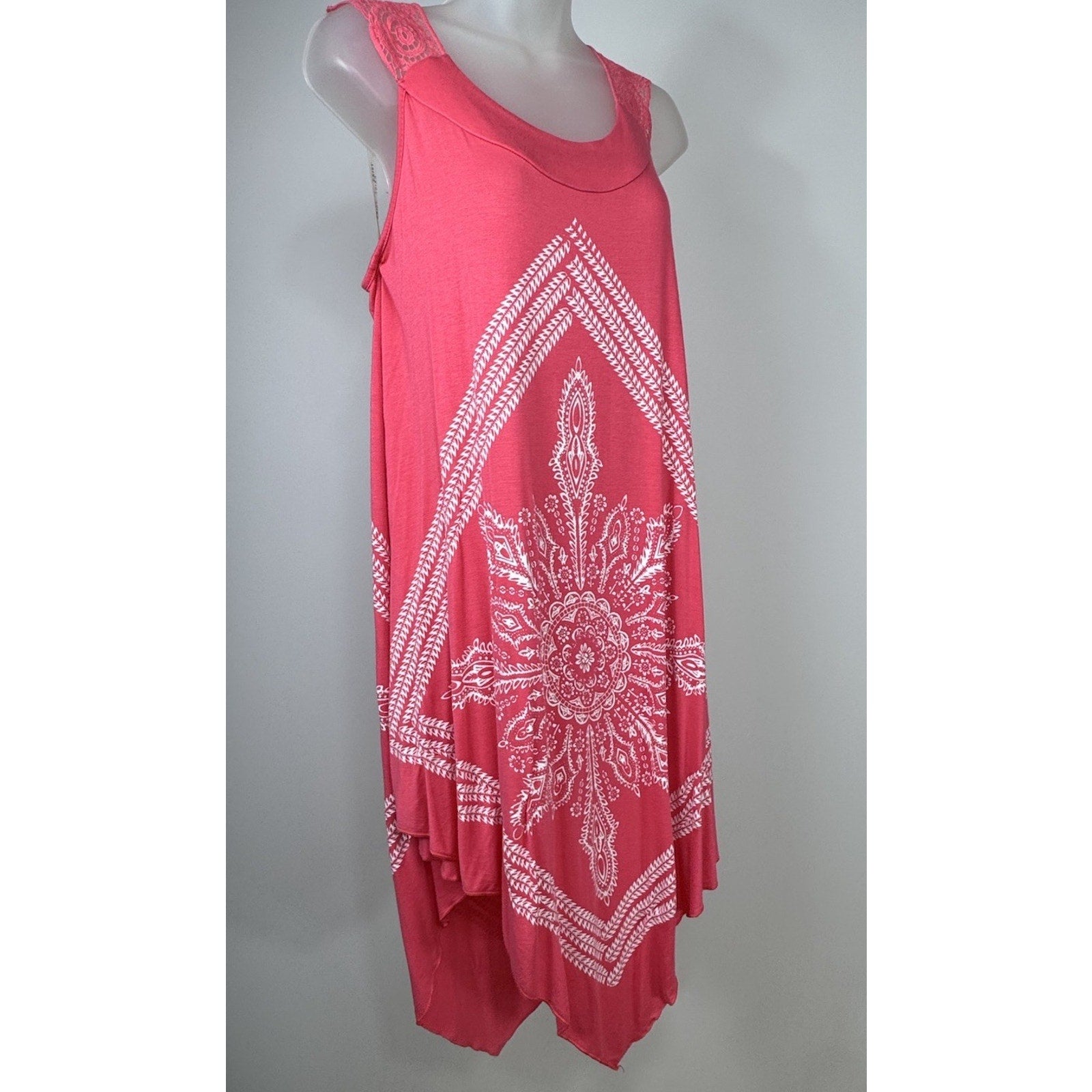 Exist Maxi Dress Womens Small/Medium Coral Leaf Print Sleeveless Crochet Boho
