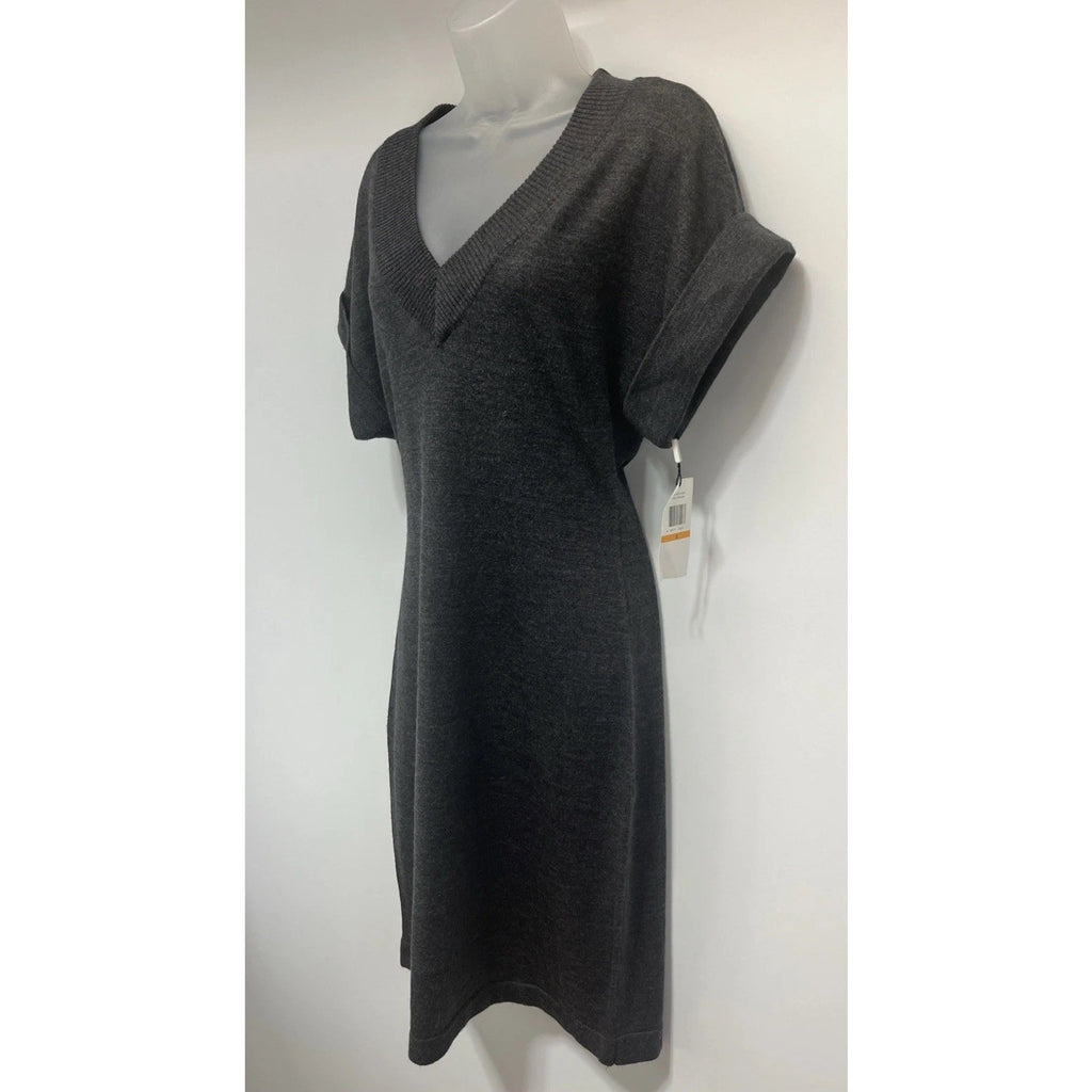 Calvin Klein Gray Merino Wool Blend Short Sleeve Sweater Dress Size S NWT
