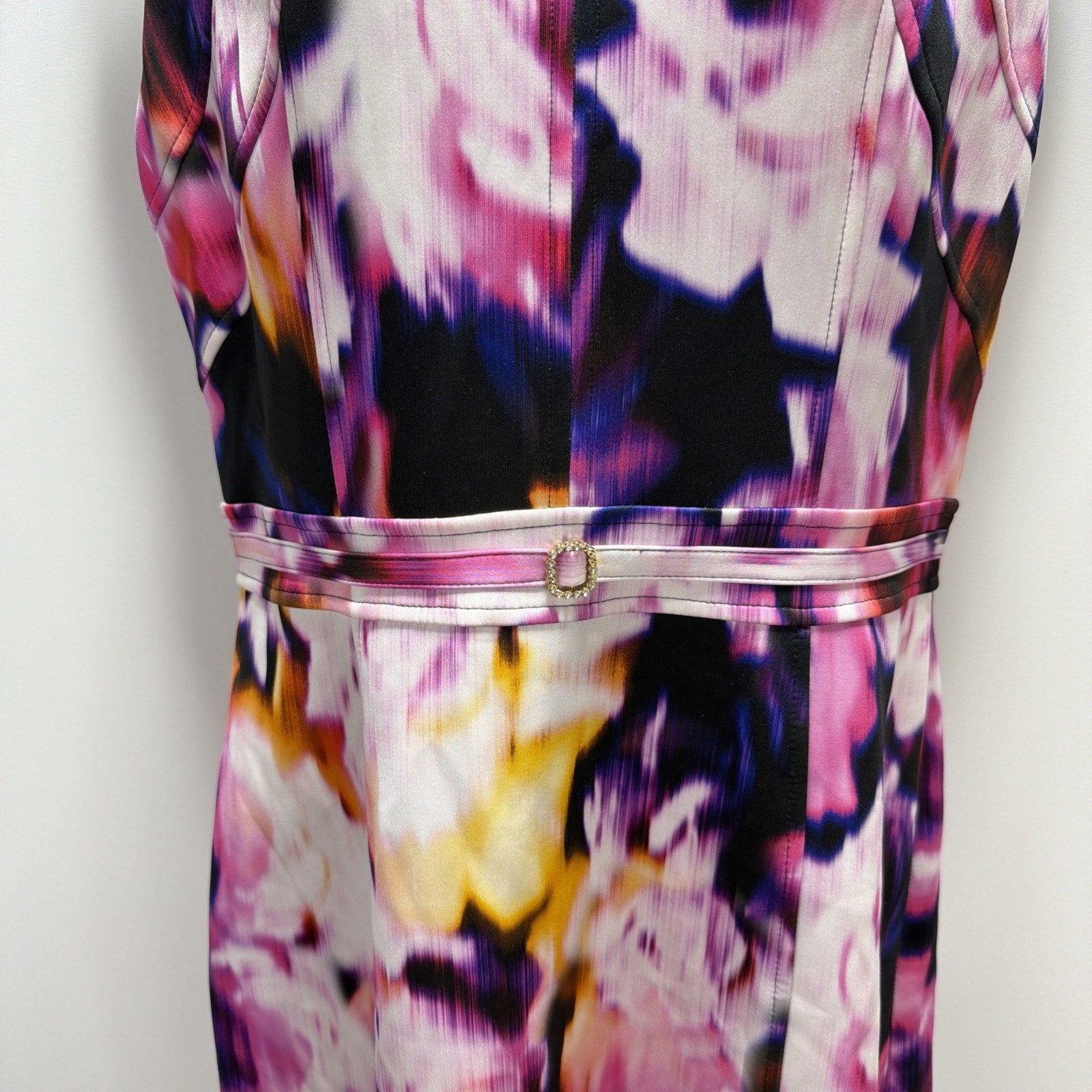 Ellen Tracy Abstract Floral Cap Sleeve Sheath Dress 10 Multicolor Stretch Lined