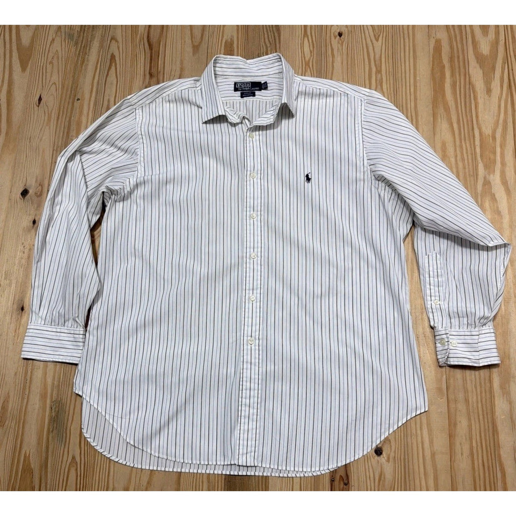 Men Polo Ralph Lauren Philip stripe cotton point dress shirt XL