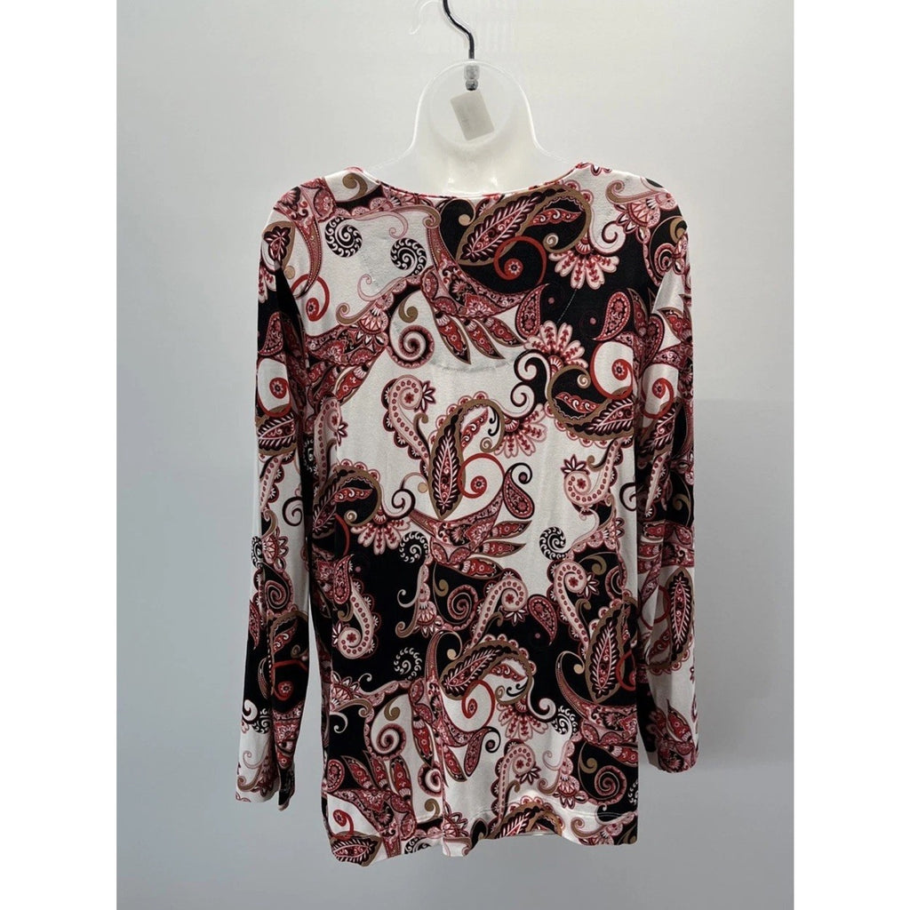 Chicos Blouse Size 3 Paisley Long Sleeves Multicolor Rayon Spandex