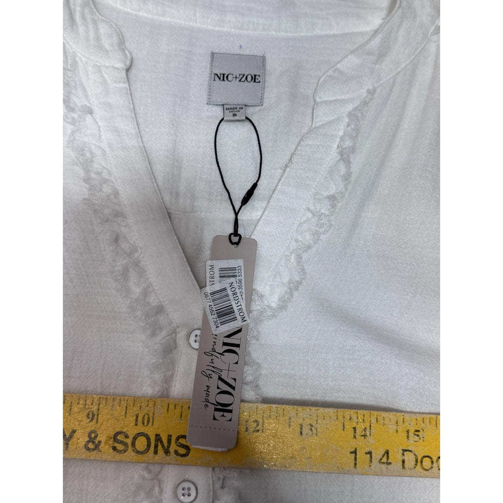 NIC+ZOE Paper White Button Front Ruffled Collared Long Sleeve Women’s S NWT
