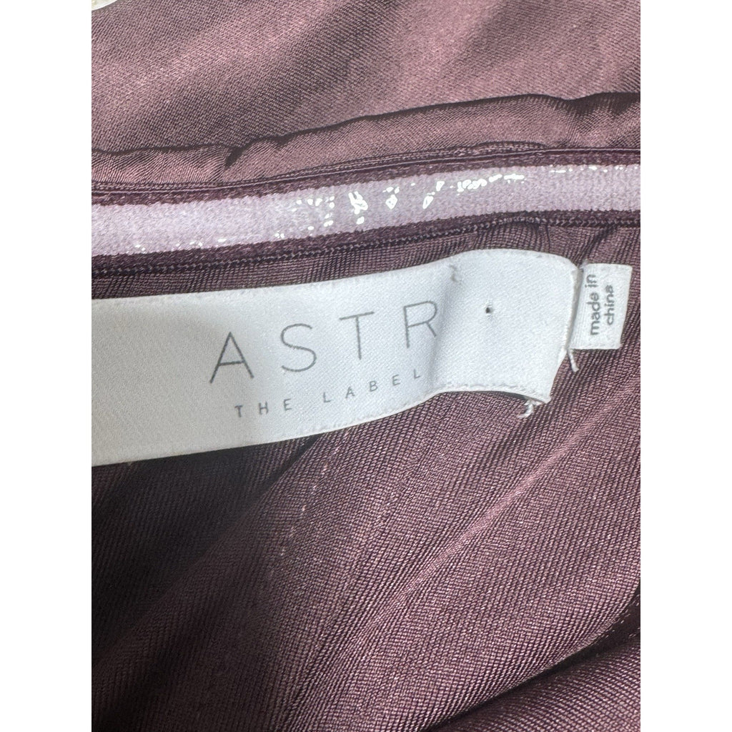 ASTR The Label One Shoulder Satin Midi Dress Mauve Plum Side Slit Cocktail M