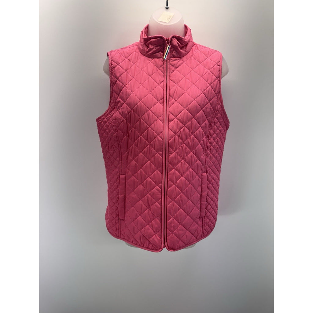 T by Talbots Full Zip Quilted Vest Women’s Small Pink Zip Pockets