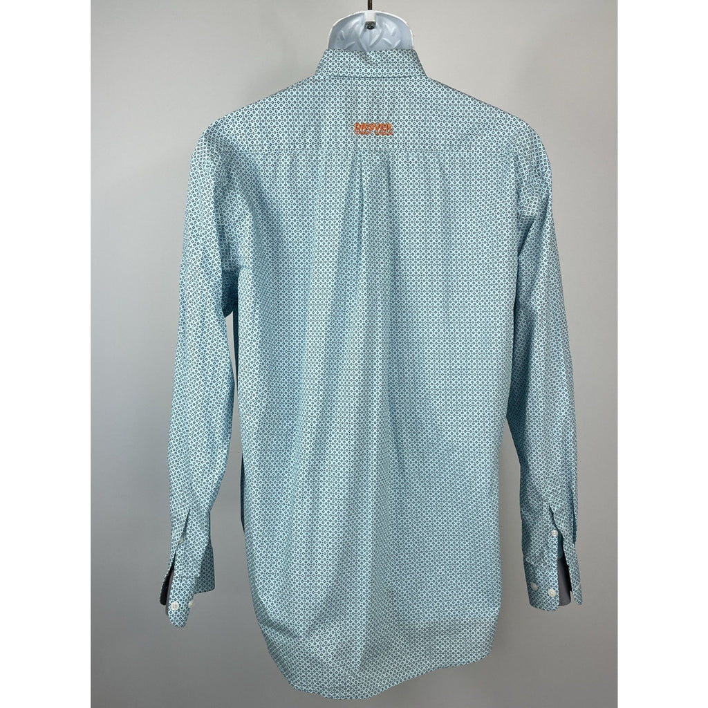 Mens Drover Cowboy Threads Size Medium Blue White Checkered Long Sleeve Button