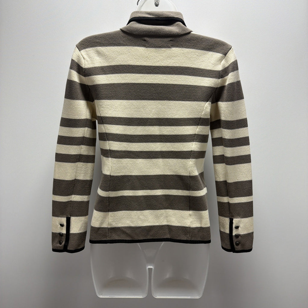 LOFT Ann Taylor Striped Knit Blazer Womens Medium Brown Cream Cotton Jacket