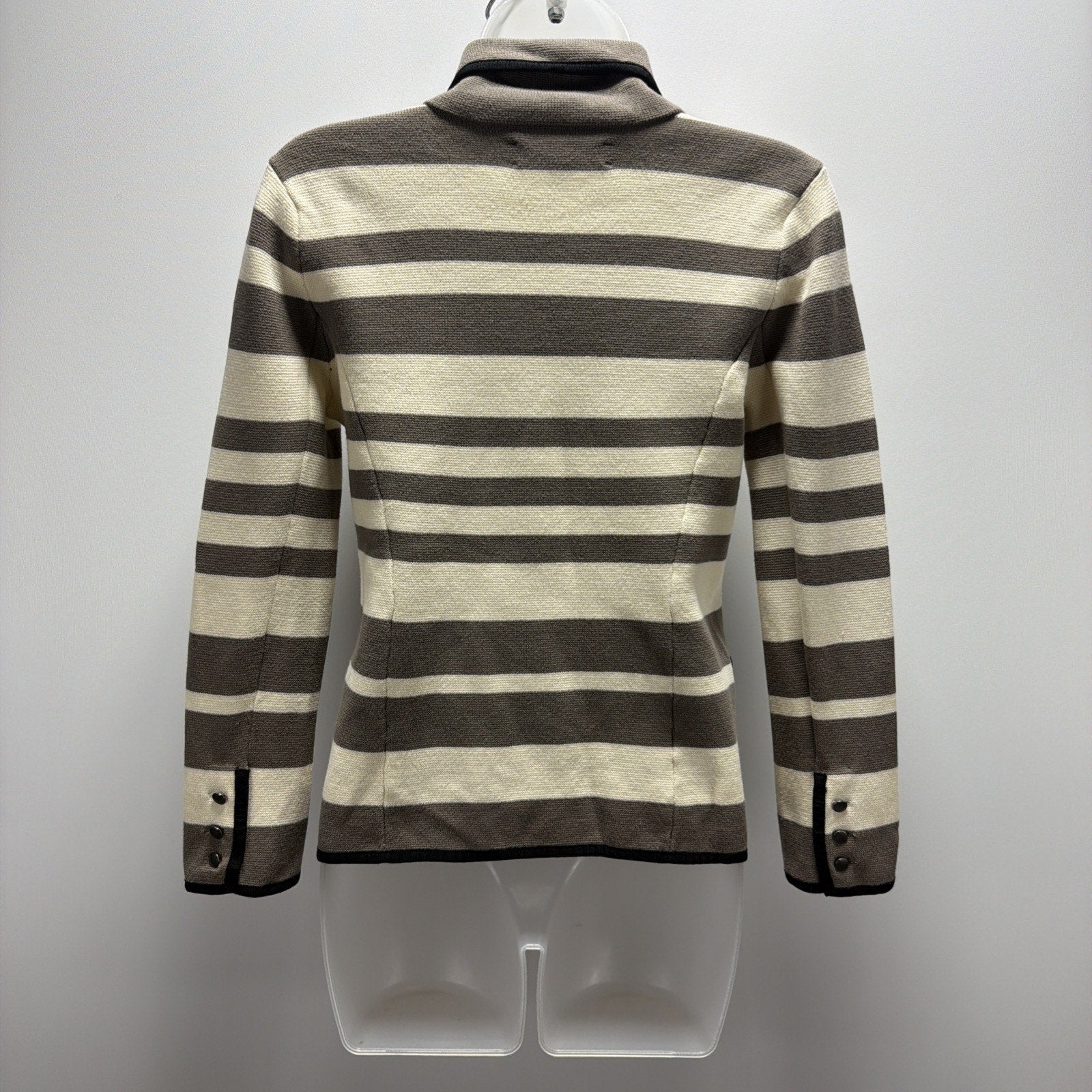 LOFT Ann Taylor Striped Knit Blazer Womens Medium Brown Cream Cotton Jacket