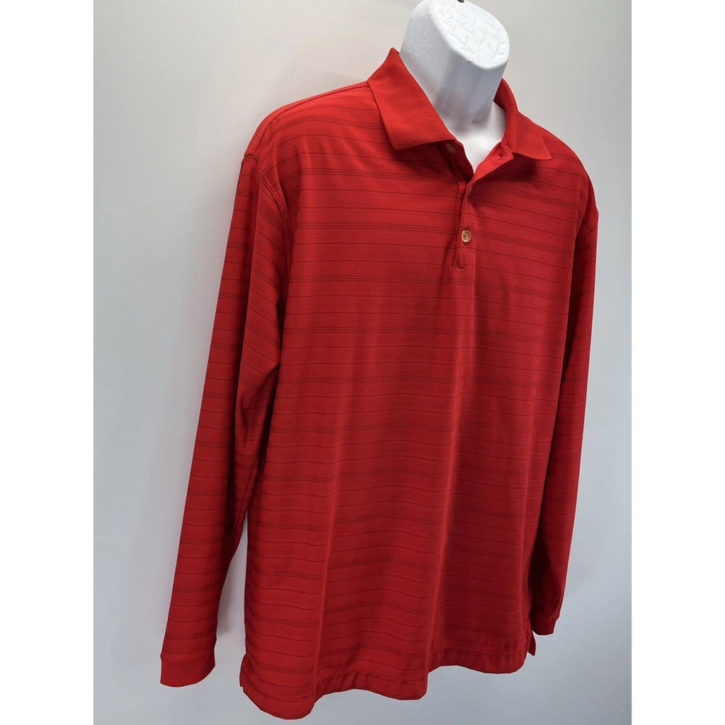 Nike Polo Golf Shirt Men Large Adult Red Athletic Fit Dry Polyester Golf LS