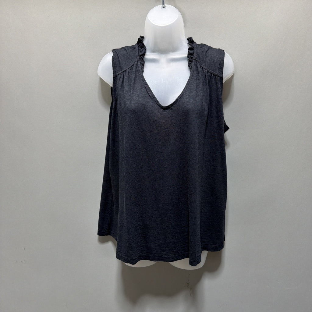 Knox Rose Blouse Womens M Ruffle V-Neck Sleeveless Stretch Black