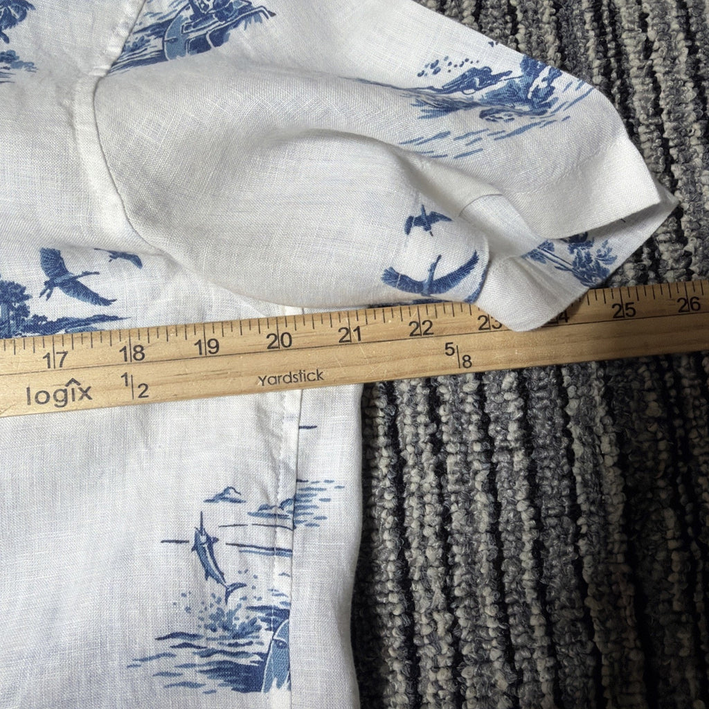 Vineyard Vines Shirt Mens M White 100% Linen Short Sleeve Casual Camp Fish Hunt