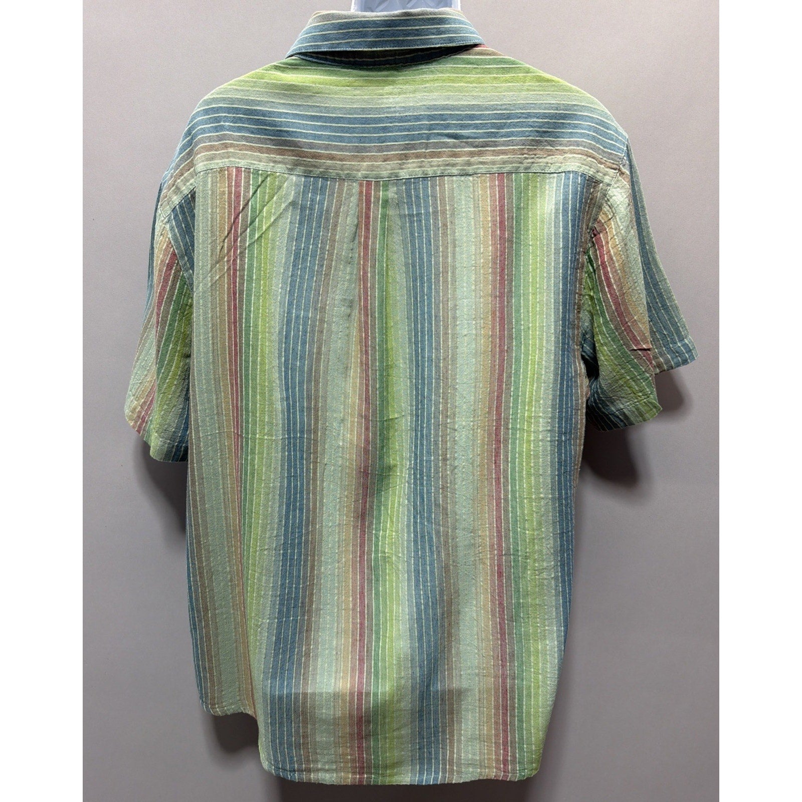 Carbon 2 Cobalt Colorful Striped Button Shirt Lightweight Linen Blend Men L