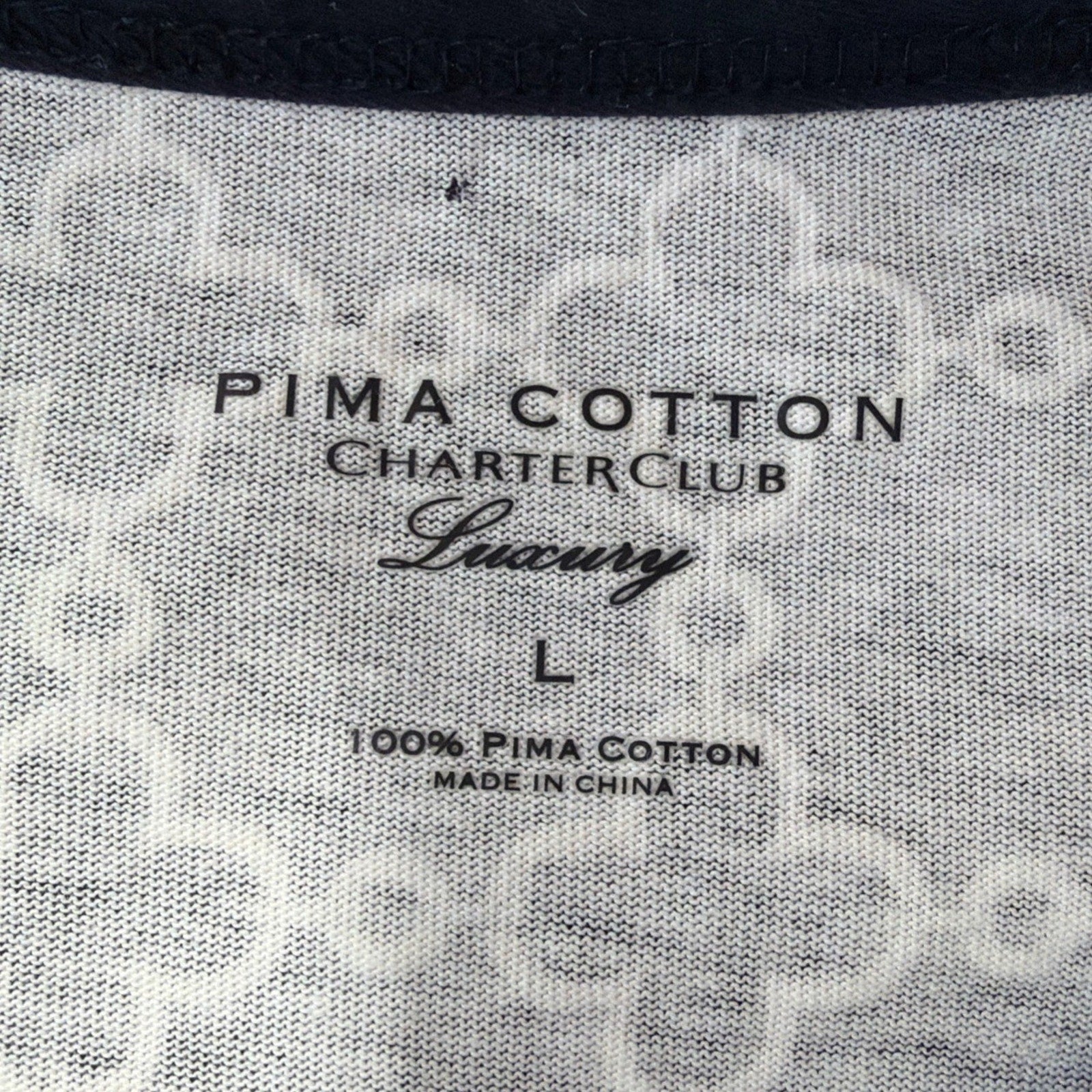 Charter Club Luxury womens L black white diamond print pima cotton blouse