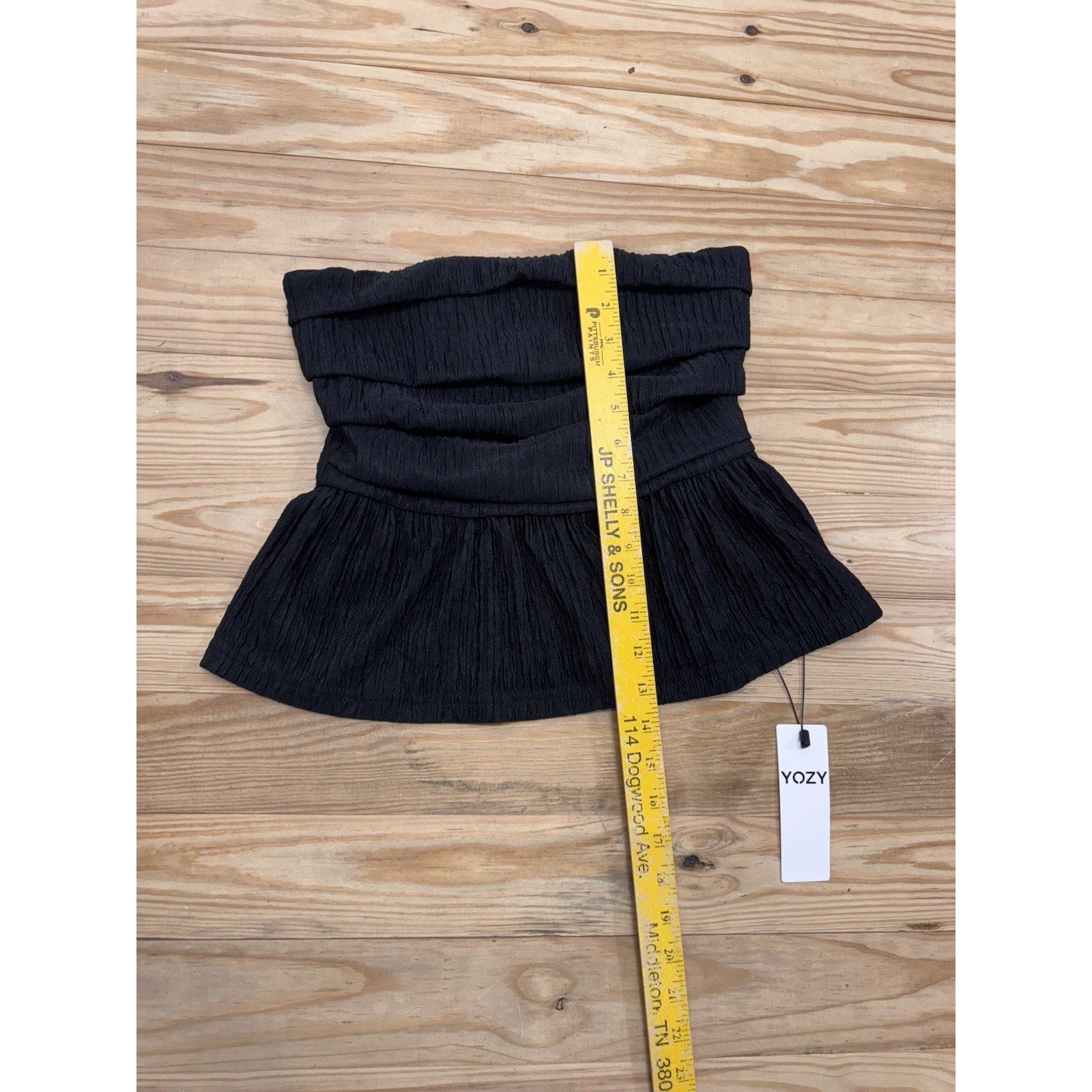 YOZY Strapless Peplum Top Women’s Medium Black Smocked Tube Bandeau NWT Y2K