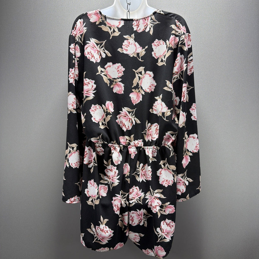 Bo Ho Chik Floral Print Romper Black Women's Size XL Pink Flowers
