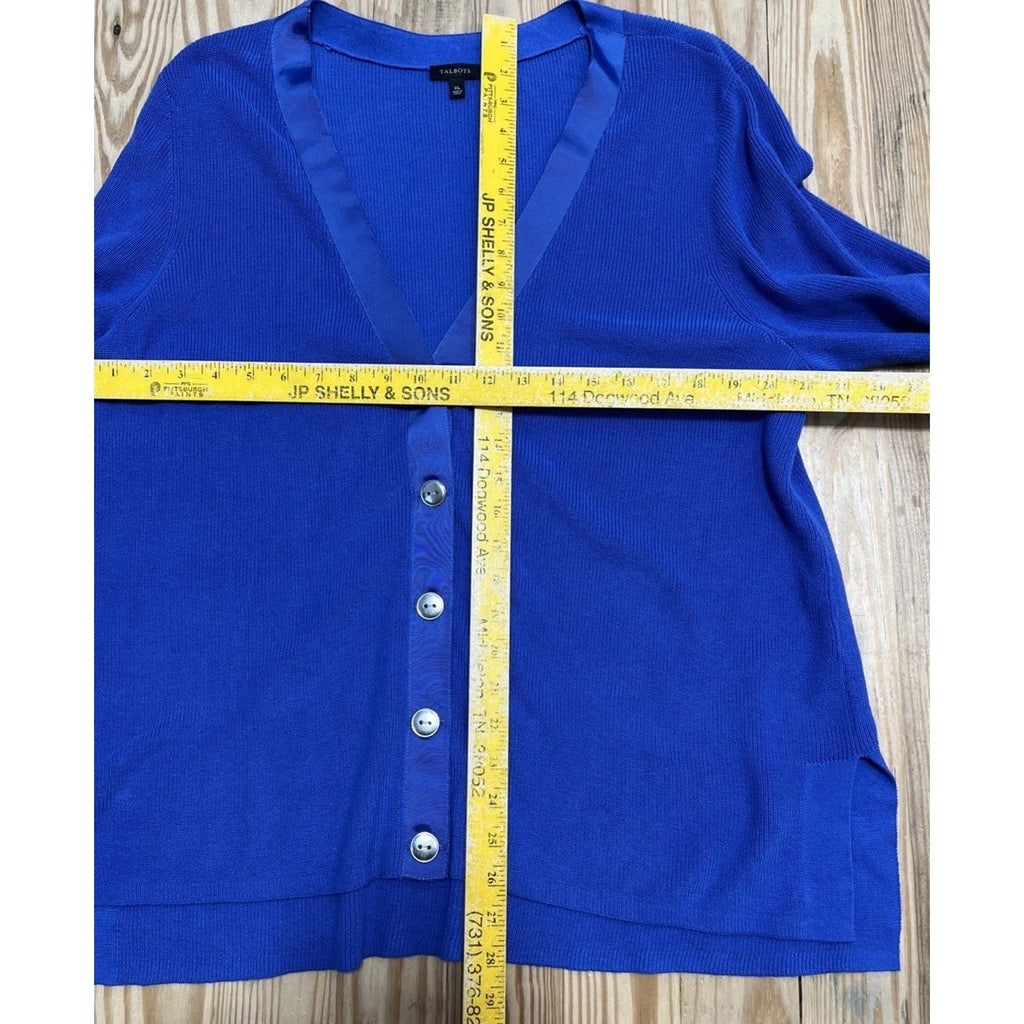 Talbots Plus Royal Blue V neck Button Front Cardigan LS Size XL