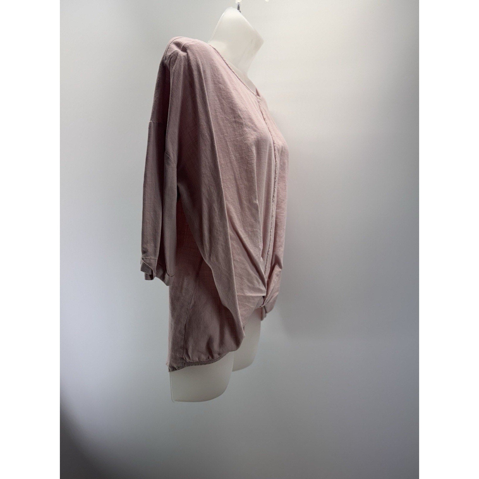 Umgee Women's Dusty Rose Long Sleeve Twist Detail Knit Top Size S Oversized Boho