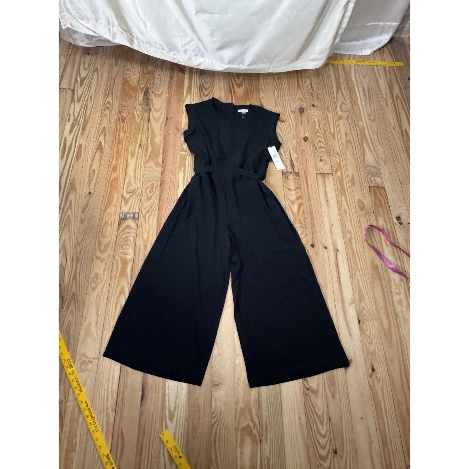 Calvin Klein Jumpsuit Women’s Black Wide Leg Elastic Tie Waist Size 10