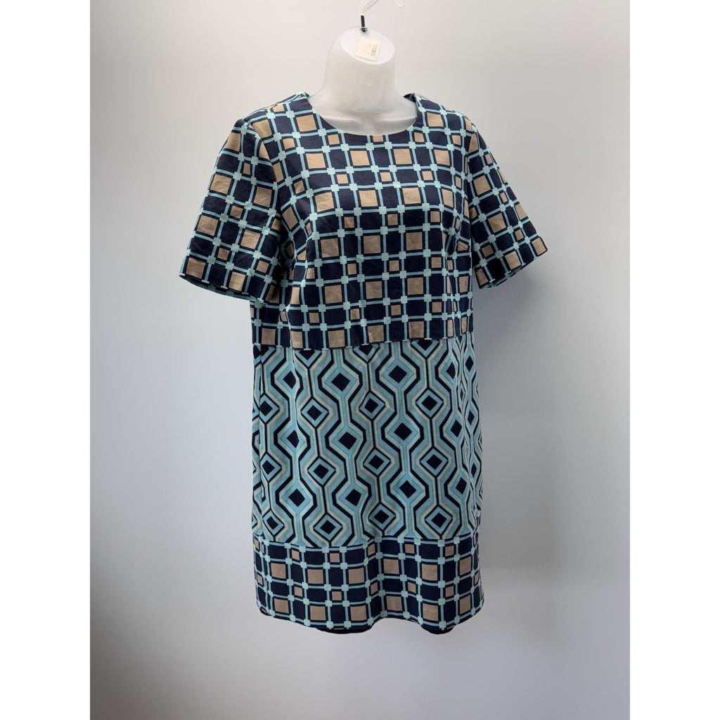 Michael Kors Geometric Black, Blue and Tan Short Sleeve Dress Size 12