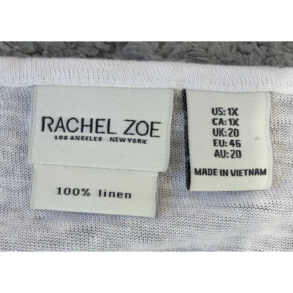 Rachel Zoe 1X White Linen Flutter Sleeve Top Boho Coastal Quiet Luxury Oversized