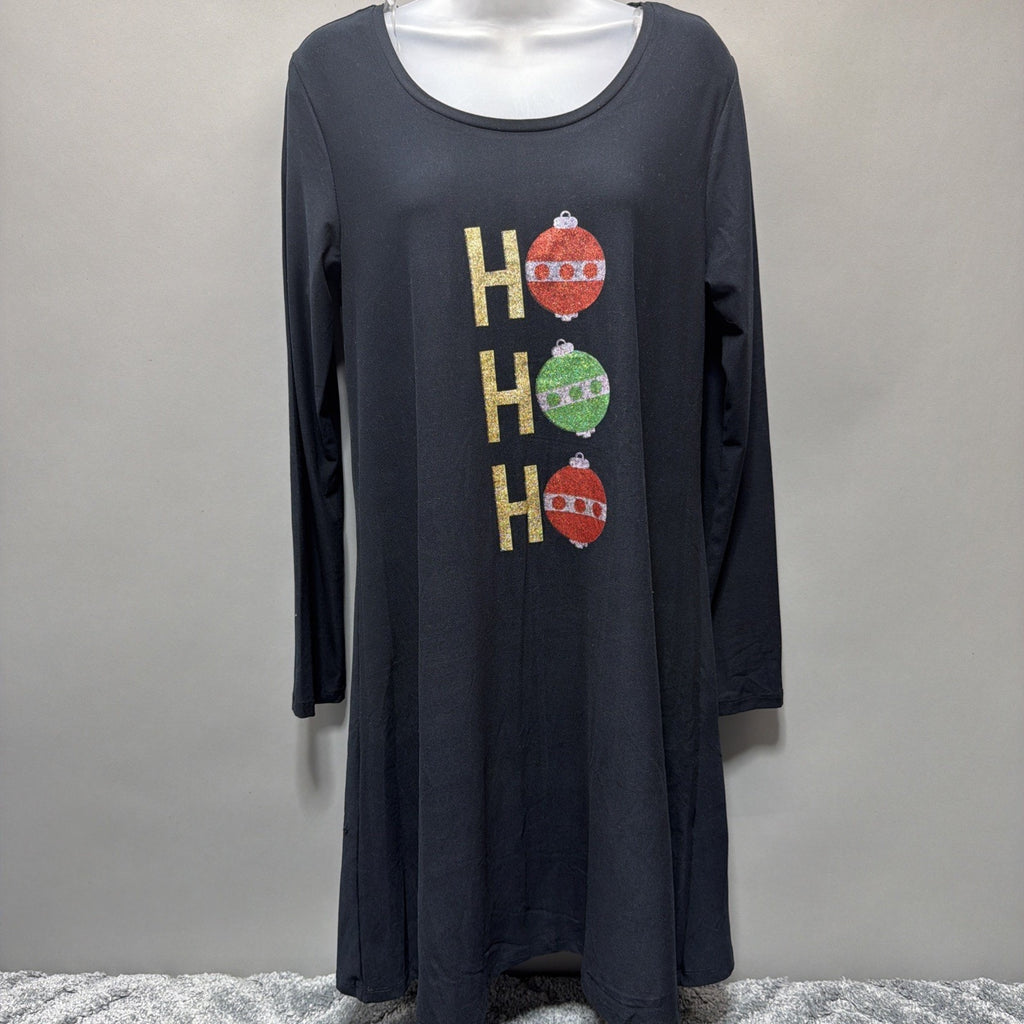 Tiara International Women's Medium Christmas Collection HO HO HO Black Dress