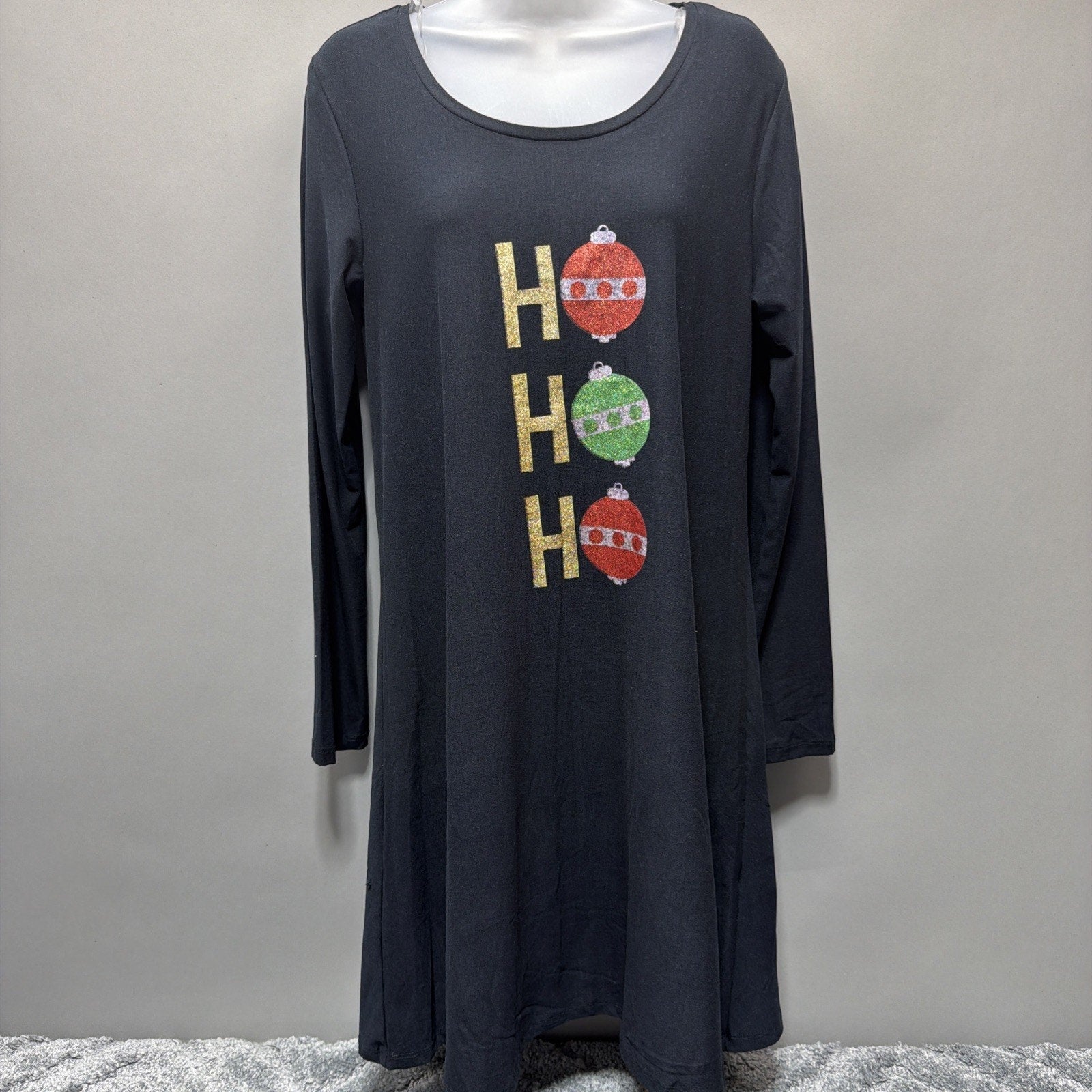 Tiara International Women's Medium Christmas Collection HO HO HO Black Dress