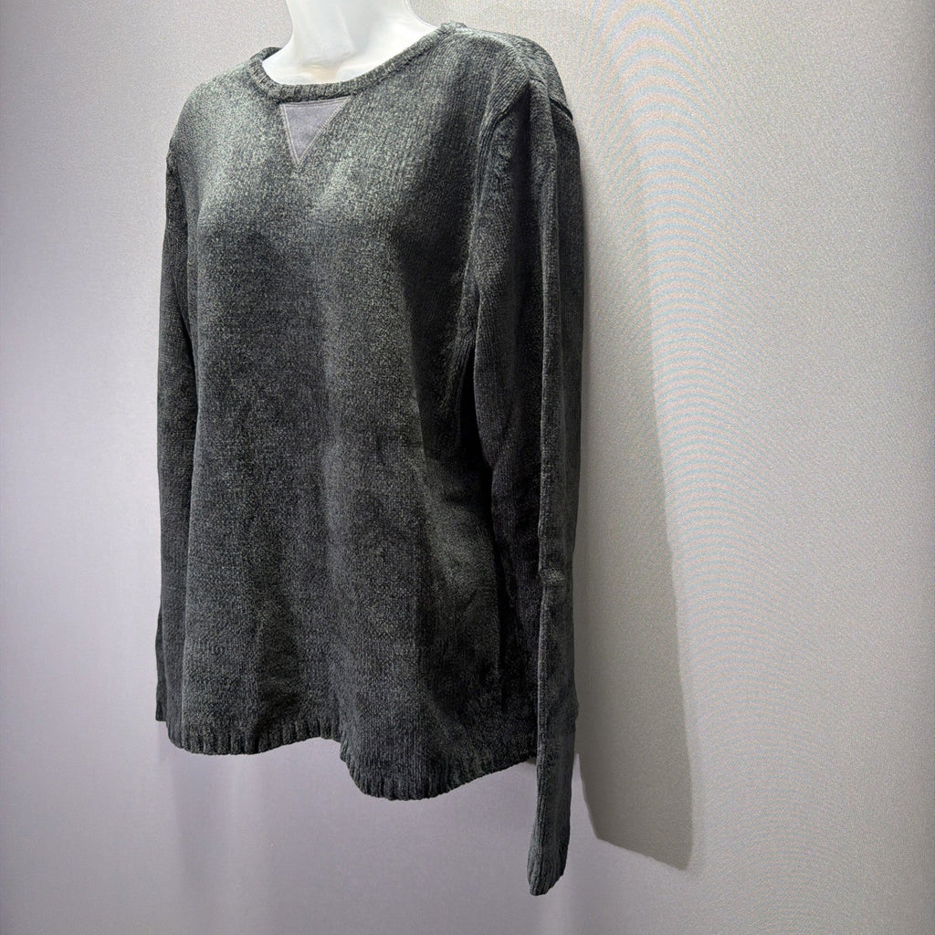 Denim & Co. women's L Green/Gray long sleeve Ribbed knit sweater QVC NWT