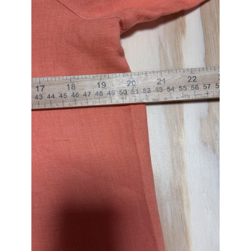 Ellen Tracy 100% Linen Blouse Womens M Coral Orange Tunic Popover 3/4 Sl