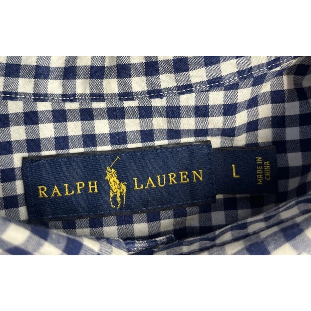 Ralph Lauren Gingham custom fit 100% Cotton Long sleeve Shirt Navy / White L