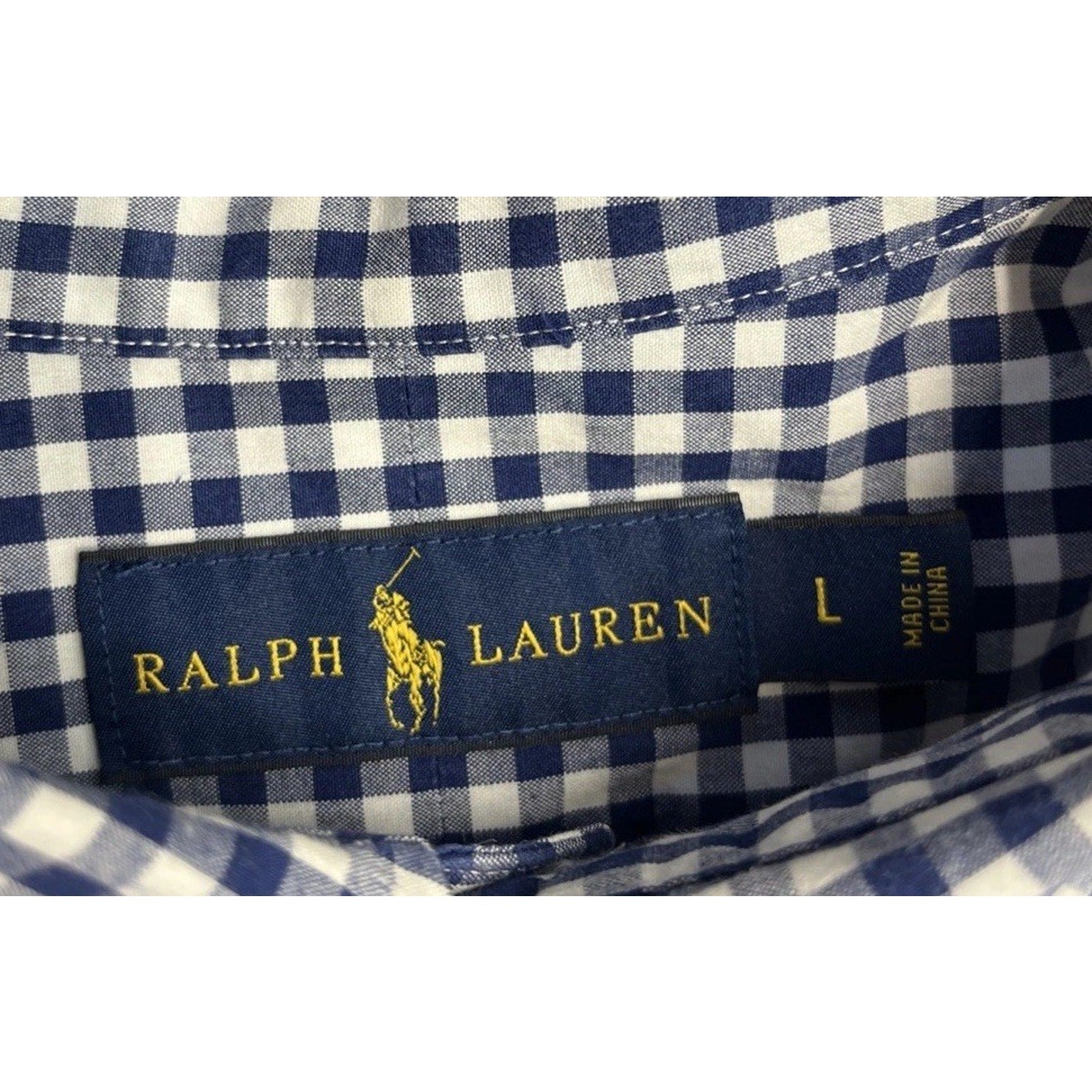 Ralph Lauren Gingham custom fit 100% Cotton Long sleeve Shirt Navy / White L