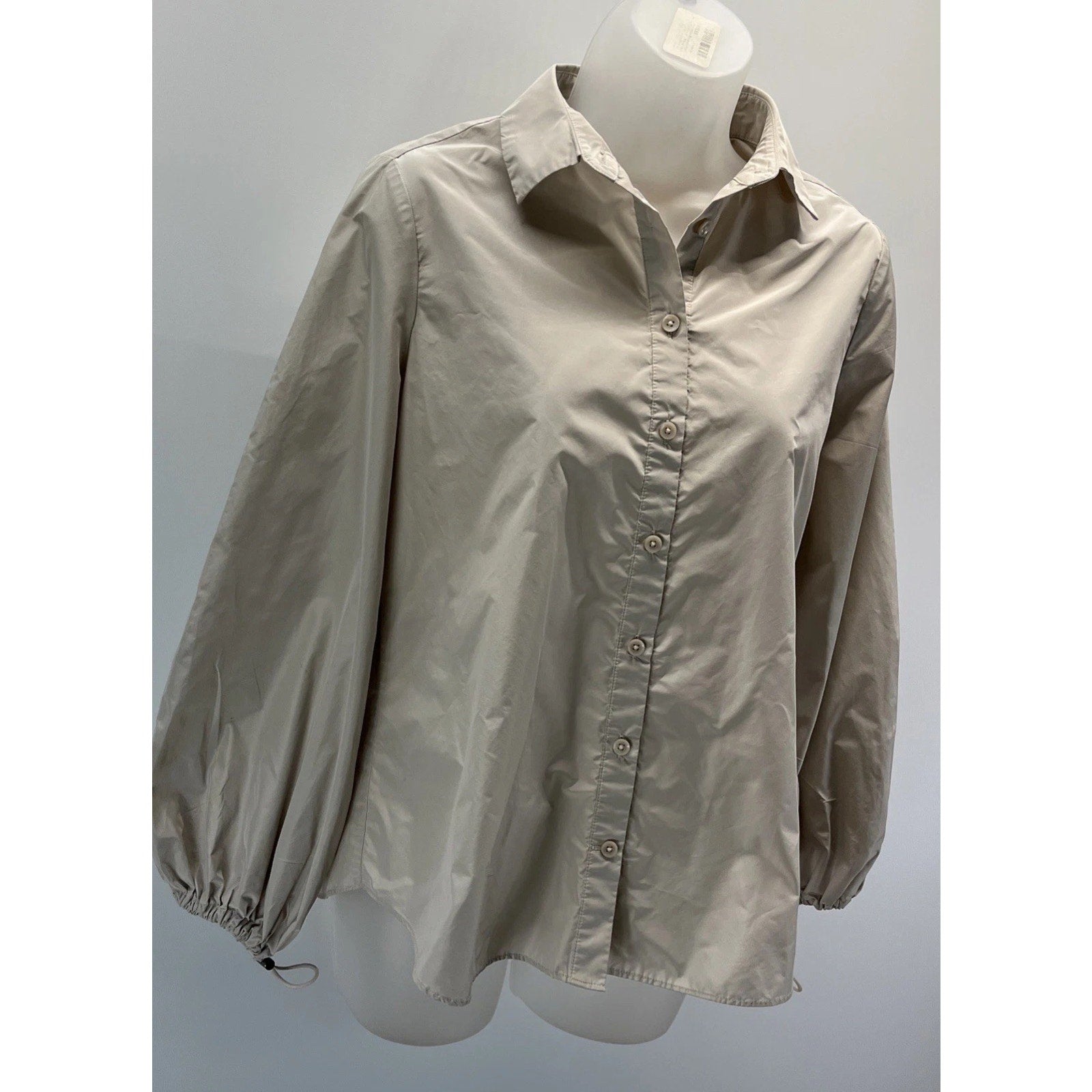 Chicos Bungee Sleeve Button Up Beige Shacket XS