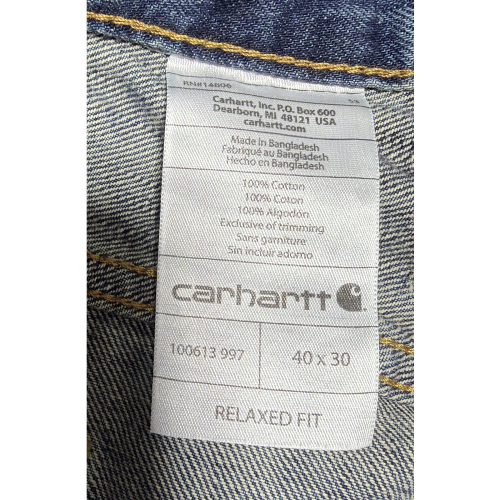 Vintage Carhartt Men's Relaxed Fit Denim Jeans Medium Wash 40x30 14806 Bd53 New