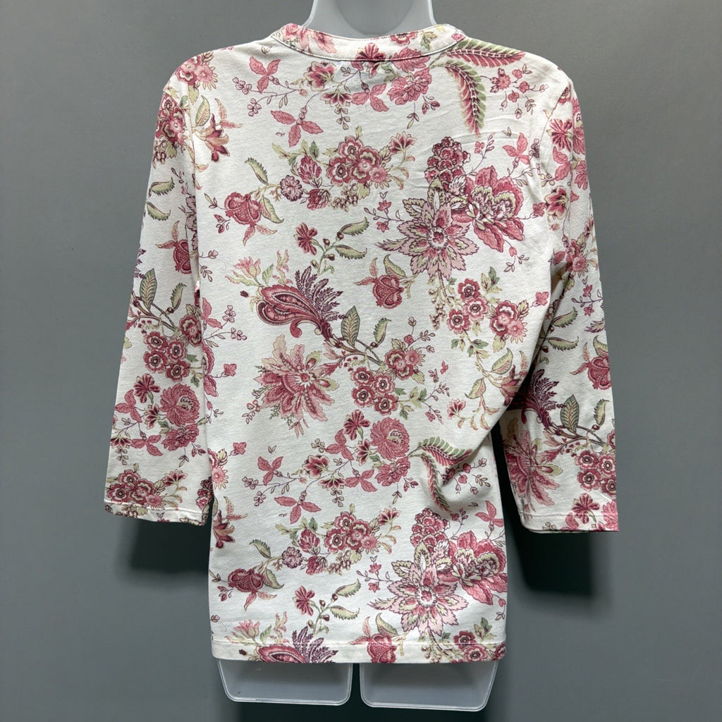 NWT Chaps Denim By Ralph Lauren Cream Paisley Ruffled Blouse Women's Large