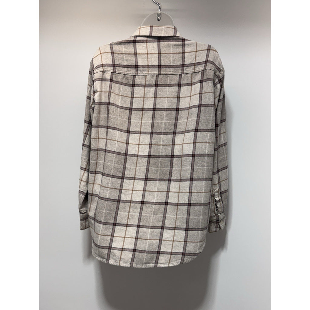 Old Navy Womens The Boyfriend Flannel Shirt Button Down Plaid Gray Purple Small