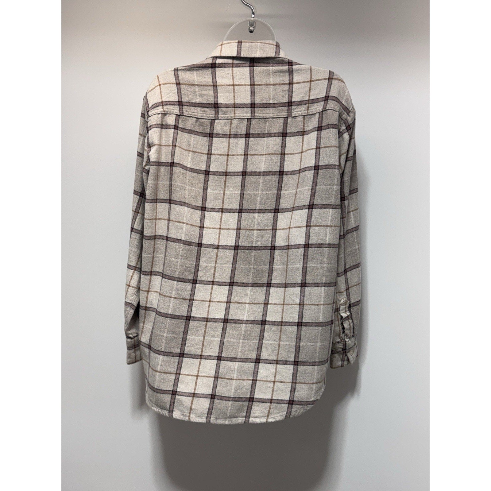 Old Navy Womens The Boyfriend Flannel Shirt Button Down Plaid Gray Purple Small