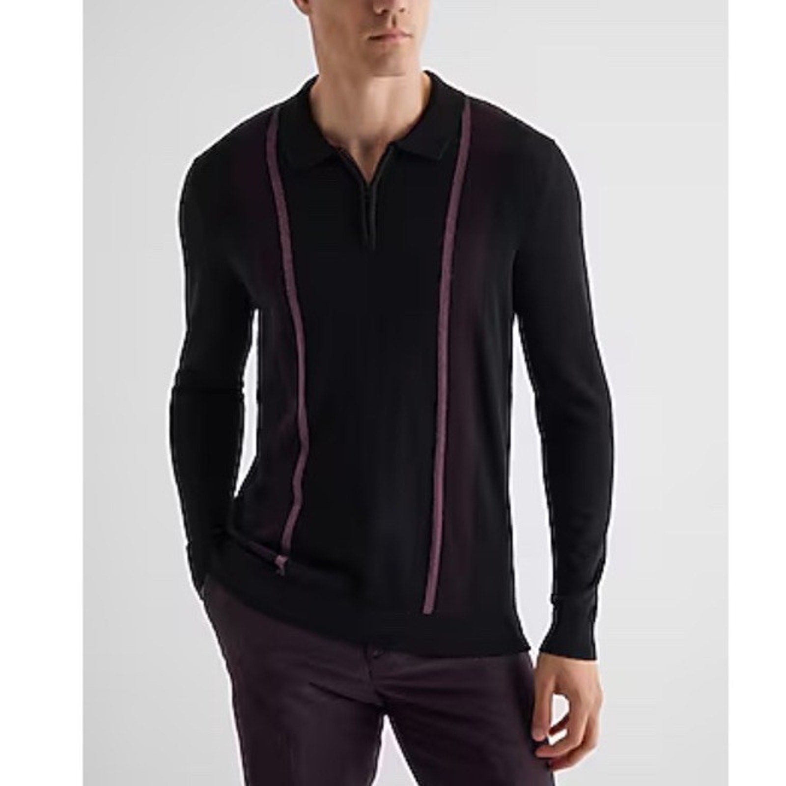Express Sweater Mens Large Black 100% Merino Wool Long Sleeve Polo Knit New