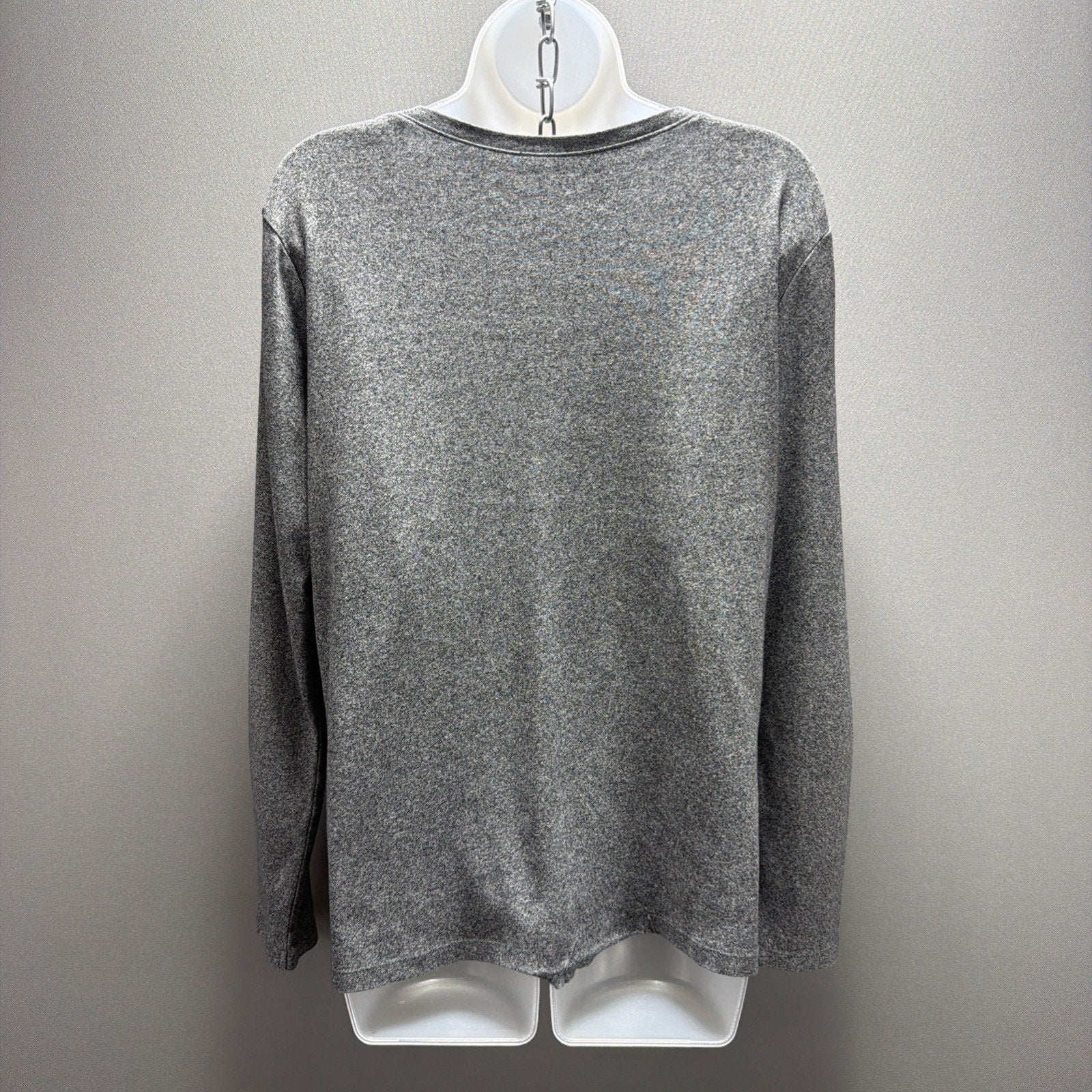 Eddie Bauer Top Womens Size Large Gray Knit Cotton V-Neck Long Sleeve Pullover