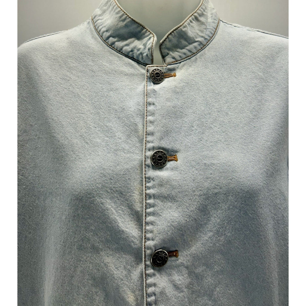 Chico's Woman's Blue Denim Button Up Long Sleeve Collar Cotton Jacket Top Medium