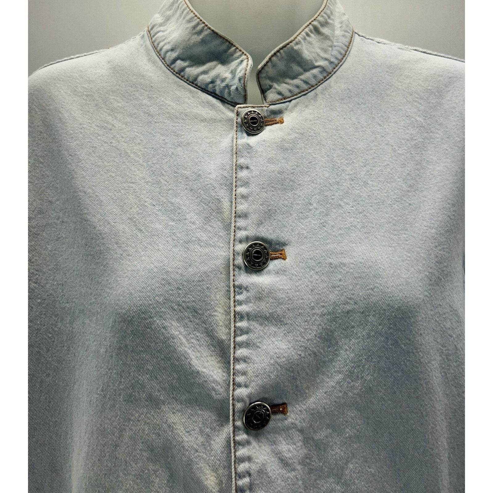 Chico's Woman's Blue Denim Button Up Long Sleeve Collar Cotton Jacket Top Medium