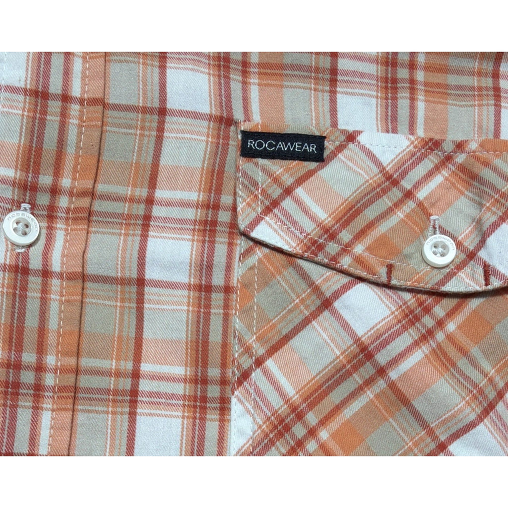 Vintage 90s Roca Wear Shirt Mens 2XL Orange Tartan Plaid LS Streetwear Hip Hop